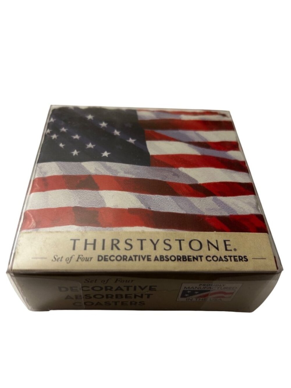 Thirstystone Set of 4 Decorative Absorbent Coasters American Flag Cork Backed NE